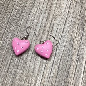 Vintage 80’s Puffy Pink Valentines Day Heart Xoxo Love Drop Dangle Earrings